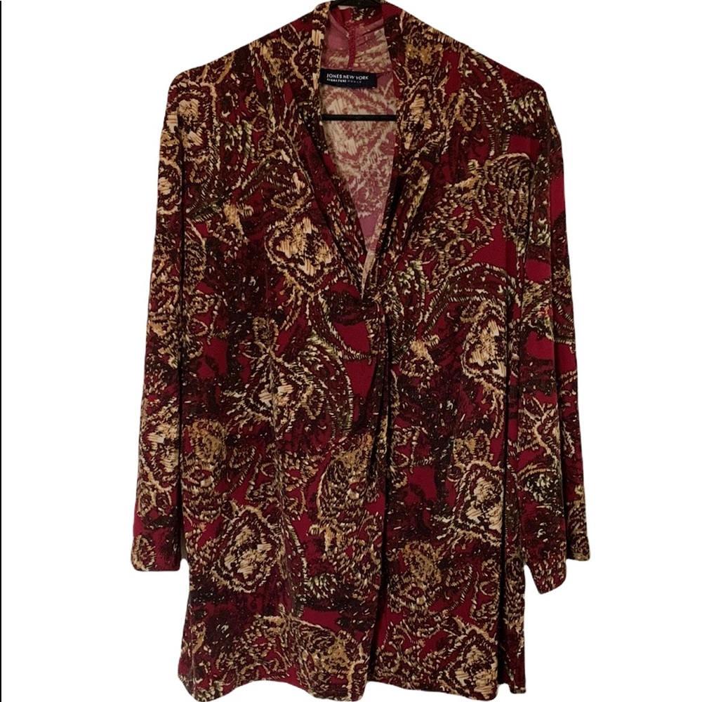 Jones of New York Blouse Burgundy V-Neck Size 1X